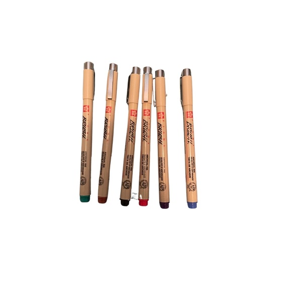 Sakura Other - Sakura Pigma Brush Pens - Set of 6 Archival, Waterproof, Assorted Colors